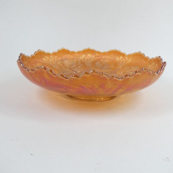 Fenton Dragon & Lotus Marigold Carnival Glass 8" Ice Cream Bowl Ruffled Edge Vtg - Picture 3 of 7